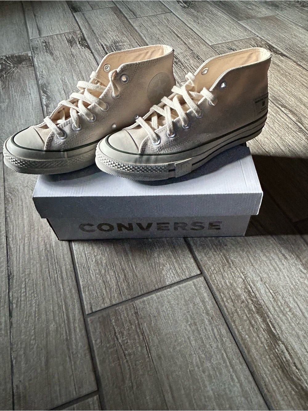 Converse High Top Sneakers in Light Beige and White
